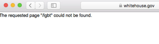 Visiting whitehouse.gov/lgbt produced this error message shortly after Donald Trump was sworn in as the 45th President of the United States. (image: whitehouse.gov)